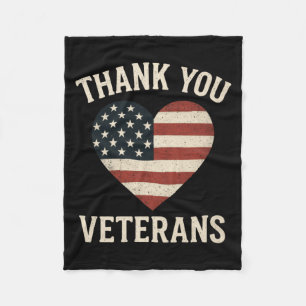 Mens Thank Veterans - Aamerican Flag Heart Fleece Blanket