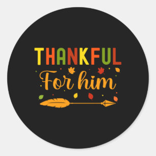 Mens Thankful For Thanksgiving Couples Fall Classic Round Sticker