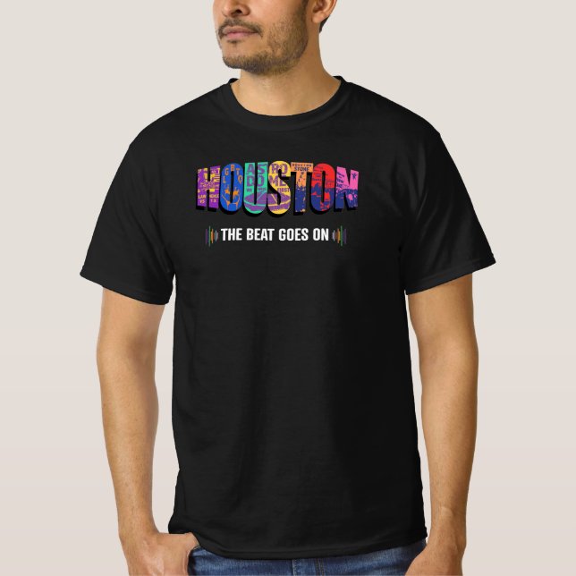 Men's The Beat Goes On - Pride Houston 365 - Black T-Shirt (Front)