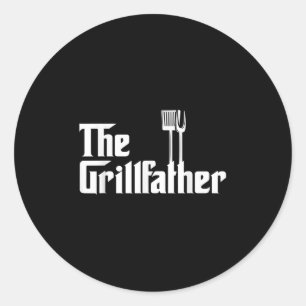 Mens The Grillfather Funny Bbq Grill Chef Classic Round Sticker