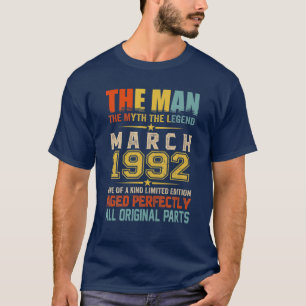Mens The Man Myth Legend March 1992 30Th Birthday T-Shirt