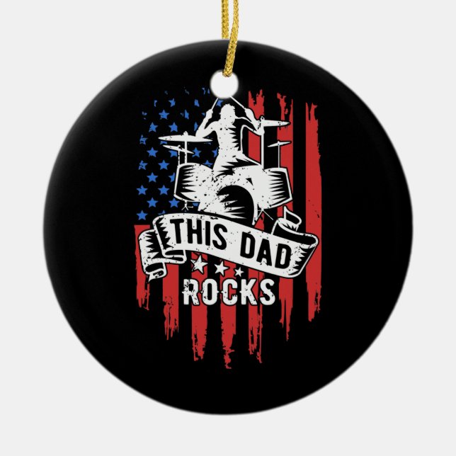Mens This Dad Rocks Drums American Drumming Ceramic Tree Decoration (Front)