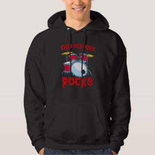 Mens This Old Guy Rocks Drum Set Drummer Percussi Hoodie
