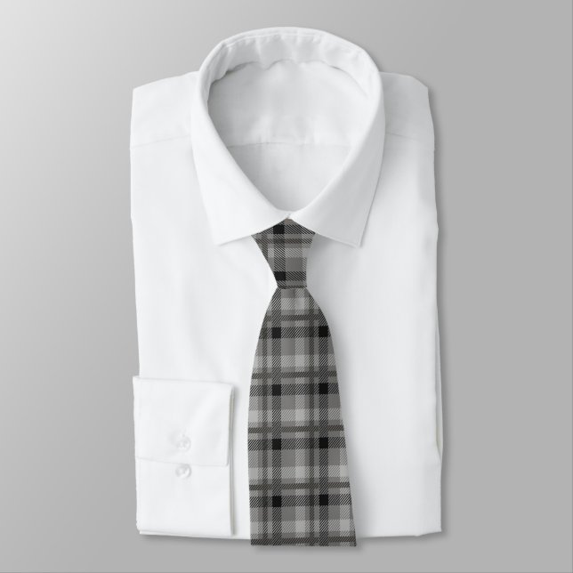 Men's Tie-Black & Grey Plaid Tie (Tied)