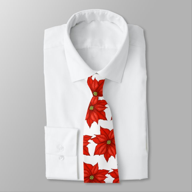 Men's Tie-Christmas Poinsettias Tie (Tied)