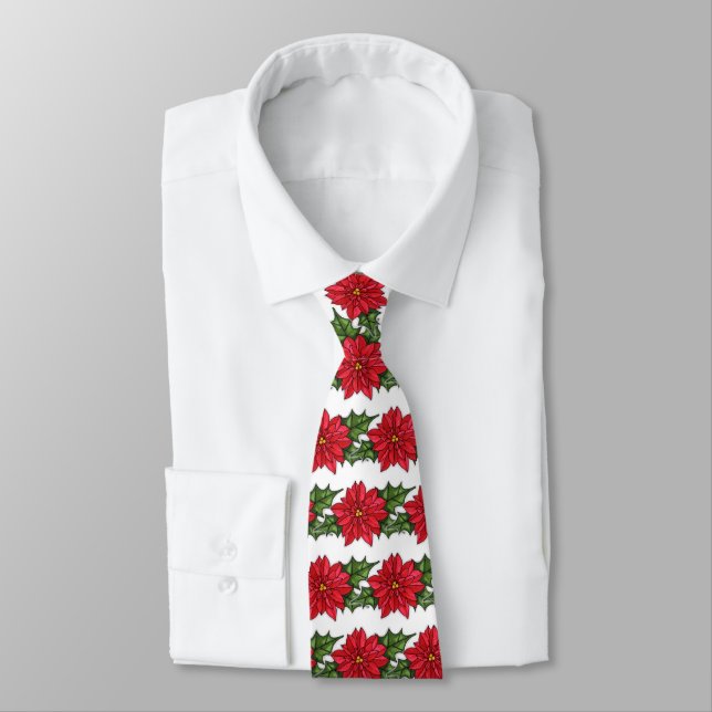Men's Tie-Christmas Poinsettias Tie (Tied)