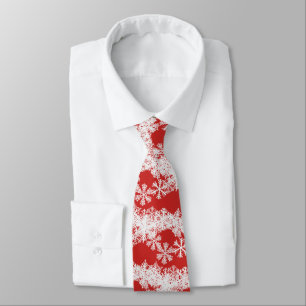 Men's Tie-Christmas Snowflakes-Red Tie