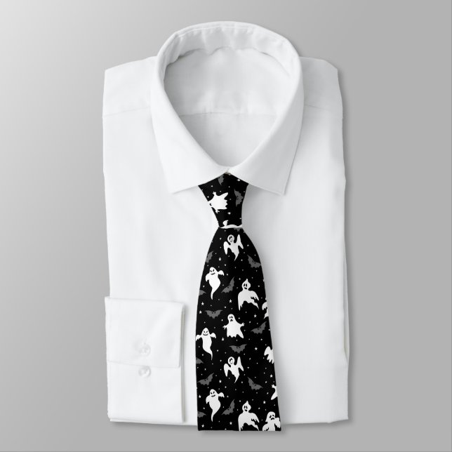 Men's Tie-Halloween Ghost-Bats Tie (Tied)