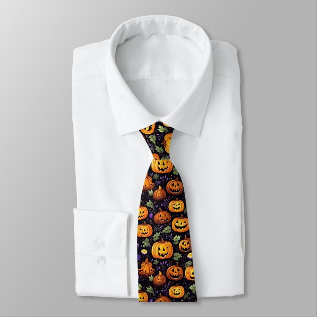 Men's Tie-Halloween Pumpkins Tie (Tied)