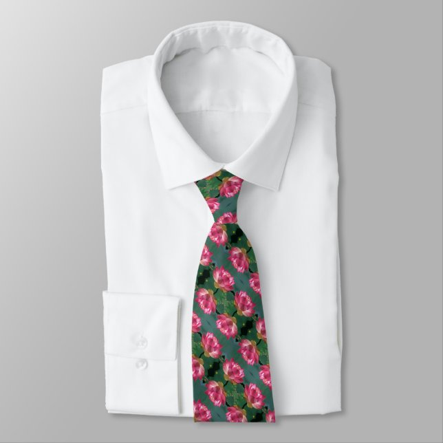 Men's Tie Pink Lotus Sm Print (Tied)