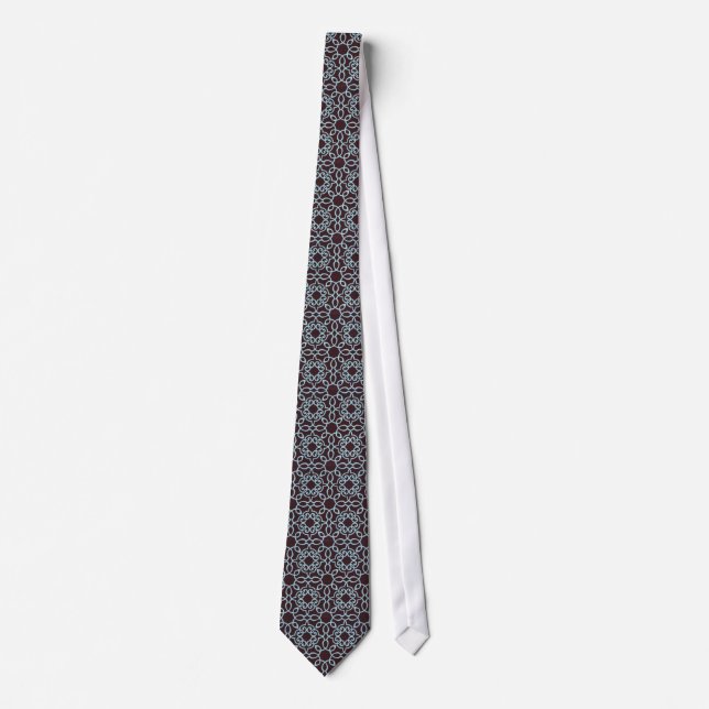 Men's tie with turquoise/teal design on brown (Front)