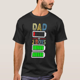 Mens Tired Dad Of 2 Two Boys Low Battery Father's T-Shirt