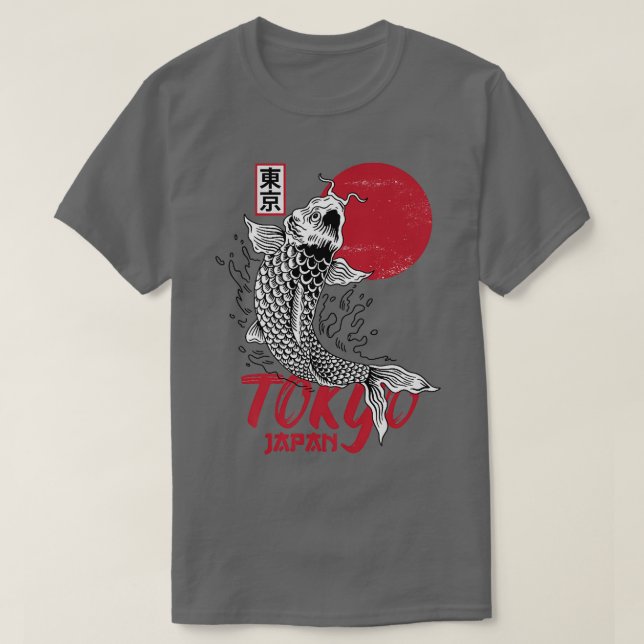 Mens Tokyo  Japan Design with Koi Carp in Red and  T-Shirt (Design Front)