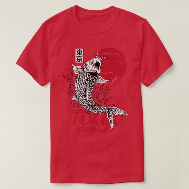 Mens Tokyo  Japan Design with Koi Carp in Red and  T-Shirt (Design Front)