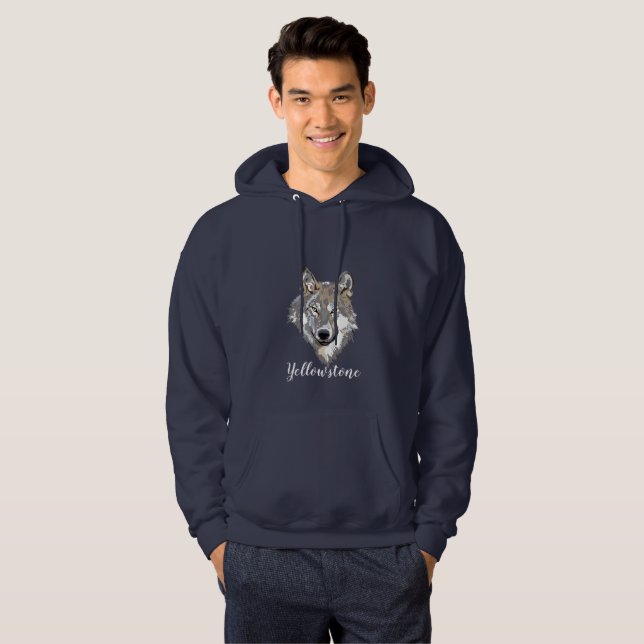 Men's Top Hooded Sweatshirt Yellowstone Wolf (Front Full)