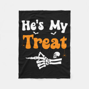 Mens Treat Skeleton Couples Matching Halloween Fleece Blanket