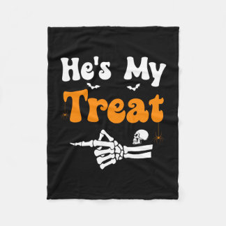 Mens treat skeleton couples matching halloween fleece blanket