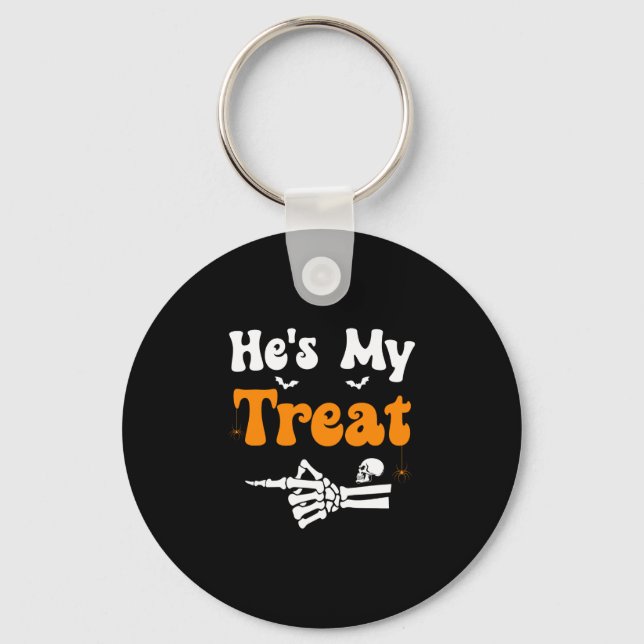 Mens treat skeleton couples matching halloween key ring (Front)