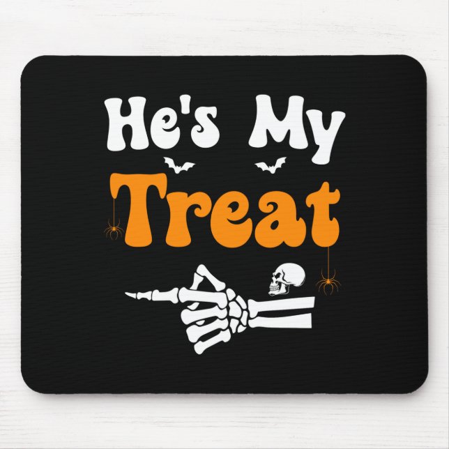 Mens treat skeleton couples matching halloween mouse pad (Front)