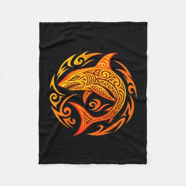 Mens tribal shark design performance  fleece blanket (Front)