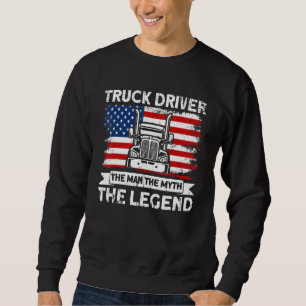 Mens Trucker Truck Driver American Flag Man Myth L Sweatshirt