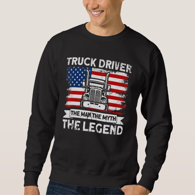 Mens Trucker Truck Driver American Flag Man Myth L Sweatshirt (Front)