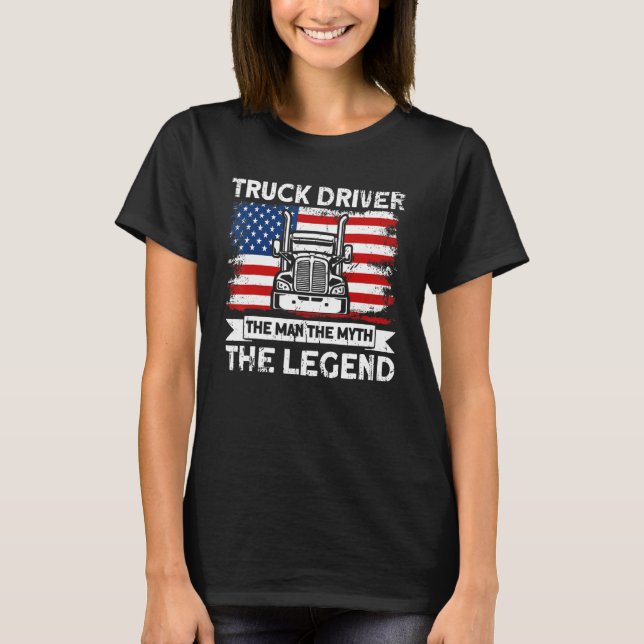 Mens Trucker Truck Driver American Flag Man Myth L T-Shirt (Front)