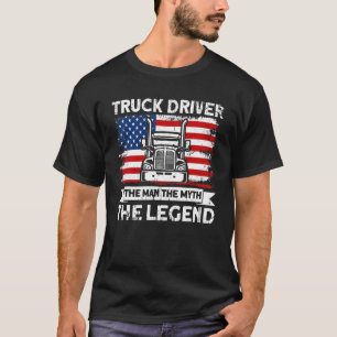 Mens Trucker Truck Driver American Flag Man Myth L T-Shirt