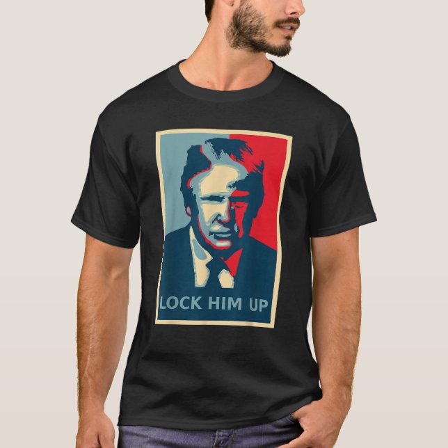 Mens Trump Lock Him Up Poster Shirt Black (Front)