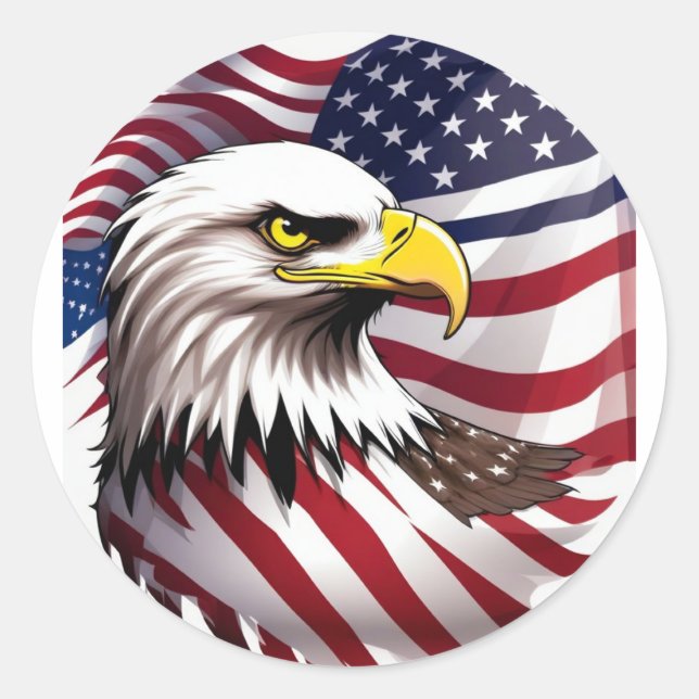 Mens Tshirt with US Flag and Eagle Design Classic Round Sticker (Front)