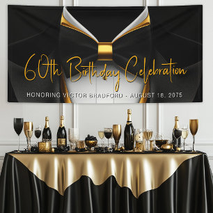 Mens Tuxedo Black Gold Birthday Party Banner
