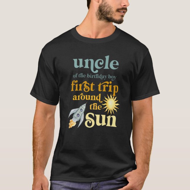 Mens Uncle Outer Space 1st Birthday First Trip Aro T-Shirt (Front)