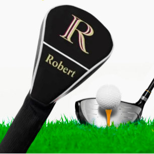 Men's Unique Monogram Name Black White Gold Golf Head Cover