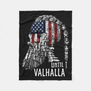 Mens Until Valhalla Skull Aamerican Flag Viking Fleece Blanket