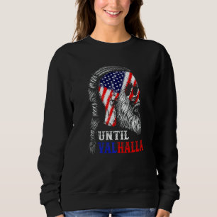 Mens Until Valhalla Skull American Flag Retro Viki Sweatshirt