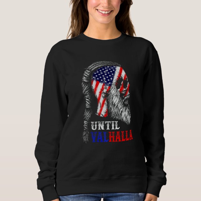 Mens Until Valhalla Skull American Flag Retro Viki Sweatshirt (Front)
