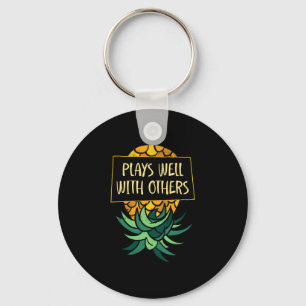 Mens upside down pineapple plays others funny key ring