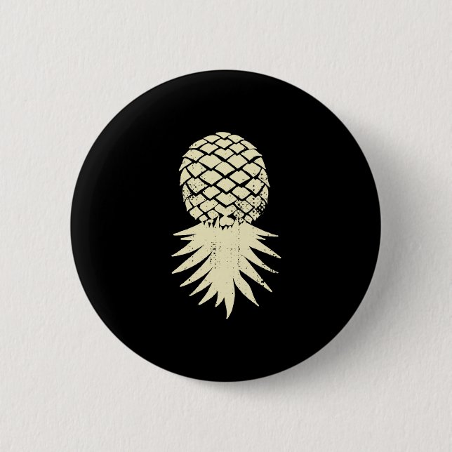 Mens upside down pineapple subtle vacation funny 6 cm round badge (Front)