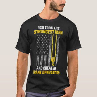 Mens US Flag Crane Operator Strongest Men T-Shirt