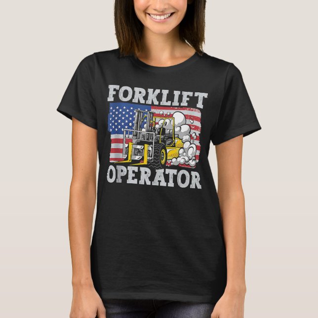 Mens Us Flag Forklift Operator T-Shirt (Front)