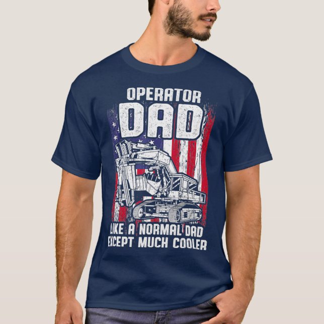 Mens US Flag Heavy Equipment Excavator Operator T-Shirt (Front)