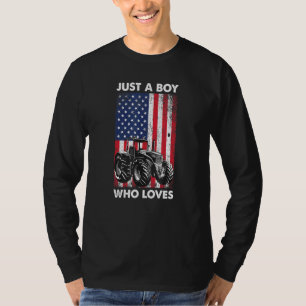 Mens Us Flag Just A Boy Who Loves Tractors T-Shirt