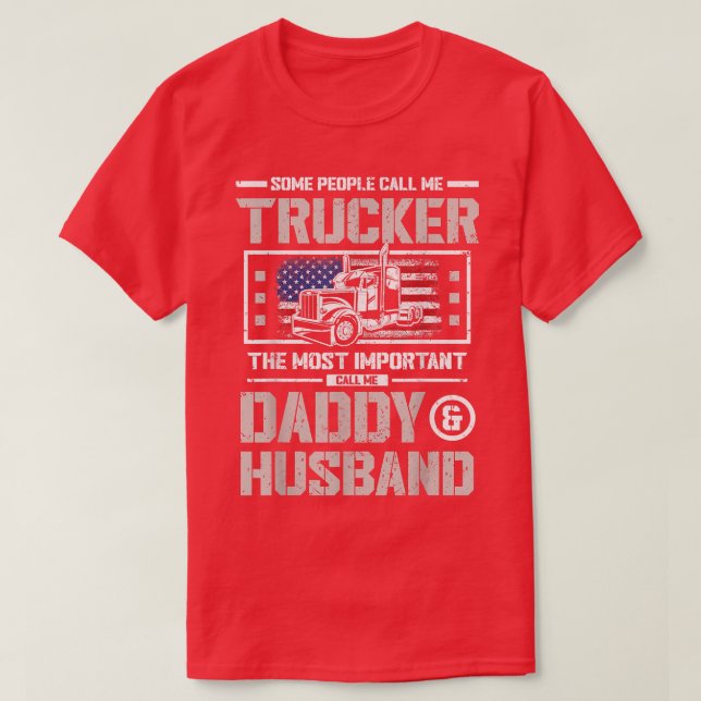 Mens US Flag Trucker Daddy or Trucker Husband Truc T-Shirt (Design Front)