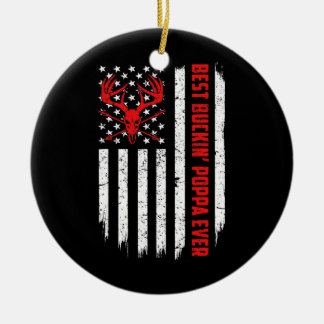 Mens USA Flag Best Buckin Poppa Ever Deer Hunting Ceramic Tree Decoration