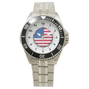 Men's USA Flag Stainless Steel Bracelet Watch