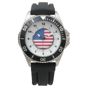 Men's USA Stainless Steel Black Rubber Strap Watch