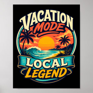 Mens vacation mode tropical beach sunset retro poster