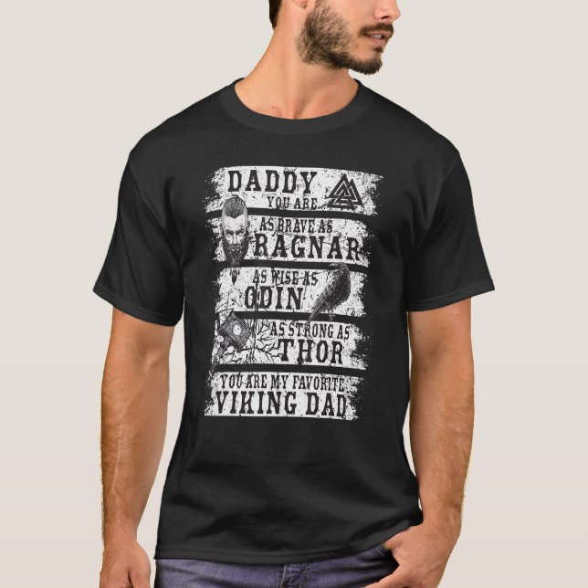 Mens Viking Daddy & Viking Ragnar Odin Thor  Retro T-Shirt (Front)