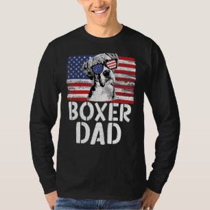 Mens Vintage American Flag Boxer Dad Dog For Fath T-Shirt