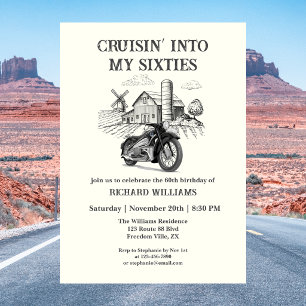 Men's Vintage Barn Motorbike Cruising 60th Birthda Invitation
